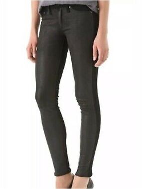 Rag & Bone Black Lamb Leather Front Skinny Jeans | Size 24
